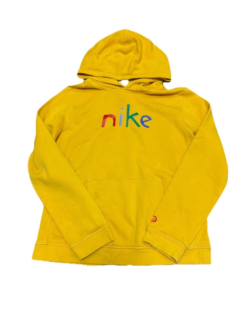 Nike Yellow Hoodie Multicolor Logo Pullover Sweatshirt Women M
